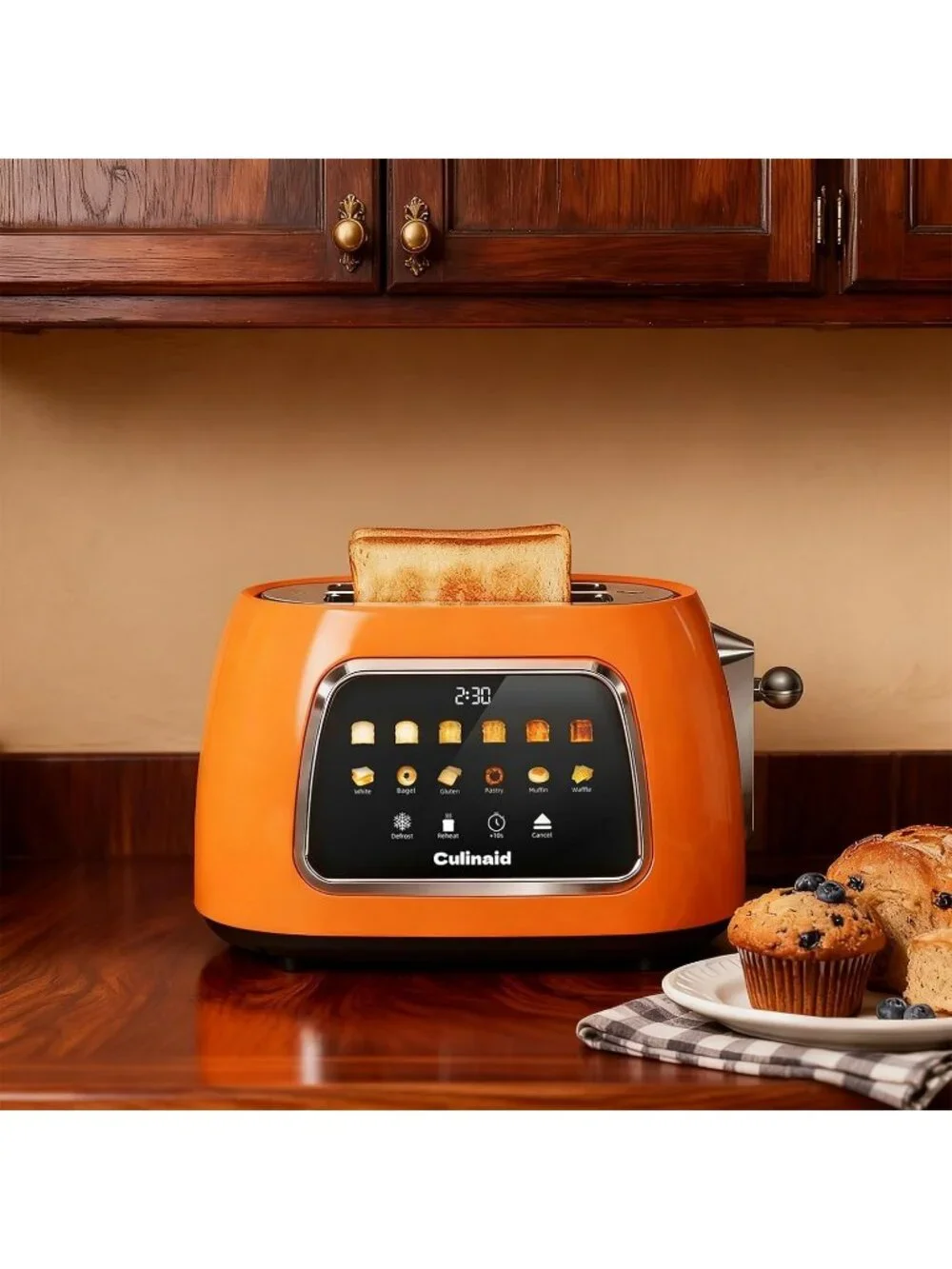 2 Slice Orange Touch Screen Retro 1.5'' Extra Wide Slot Stainless Steel Toaster
